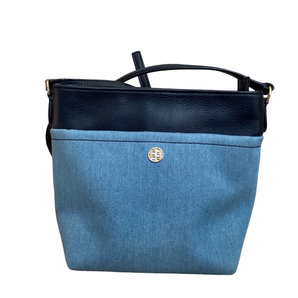 (1340) Talbots Leather & Denim Crossbody Bag 10” x9” x4.5” - Picture 5 of 8